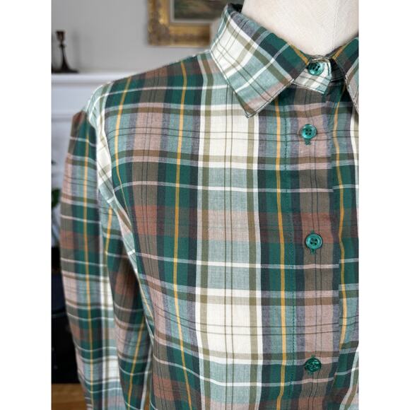 Vintage Plaid Shirt, Green Brown Plaid Button Down Shirt, 70s 80s, Medium, Scout - Picture 3 of 10